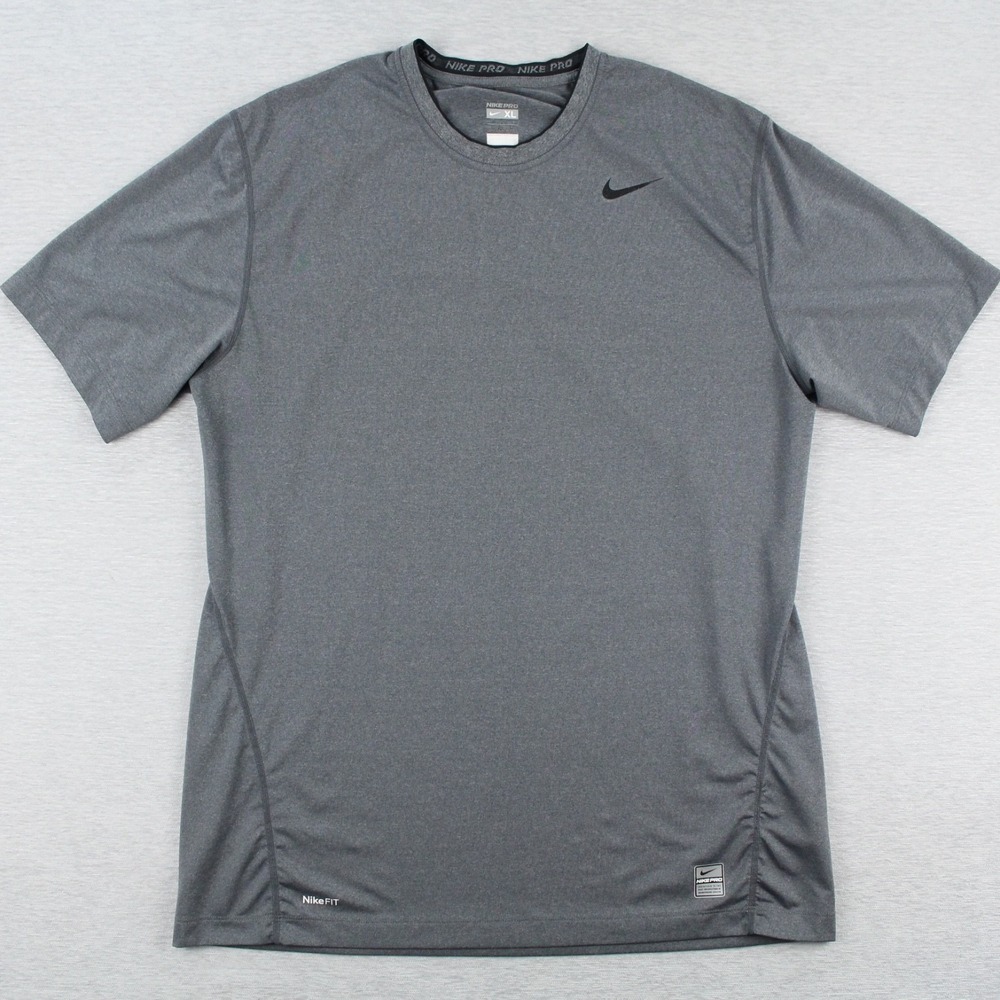 Nike Pro Short Sleeve Shirt Mens Size XL Gray Polyester Stretch